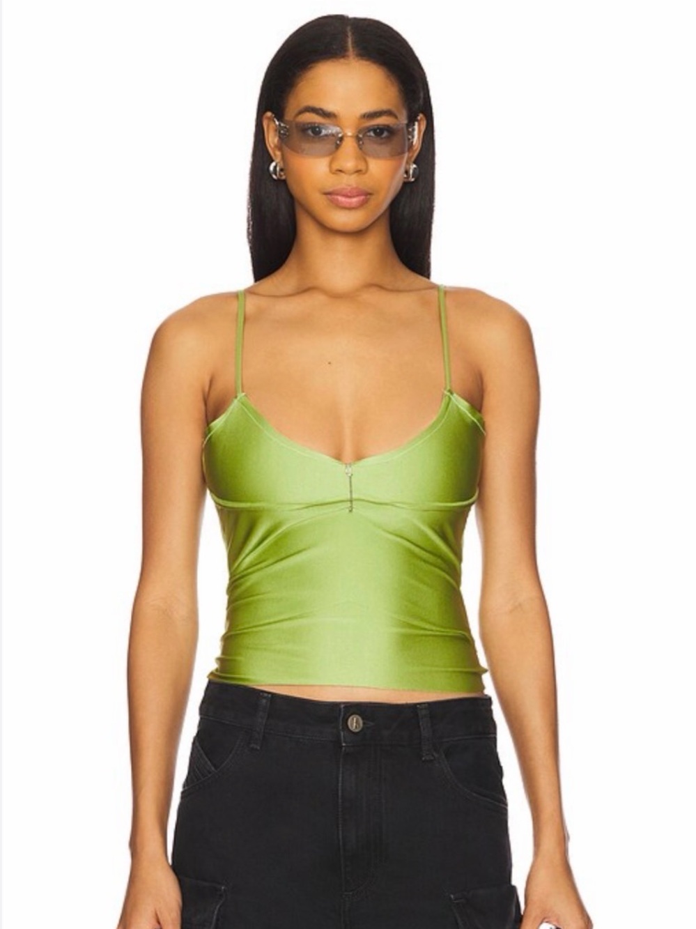 SAMI MIRO VINTAGE Satin V-Neck Cami in Lime